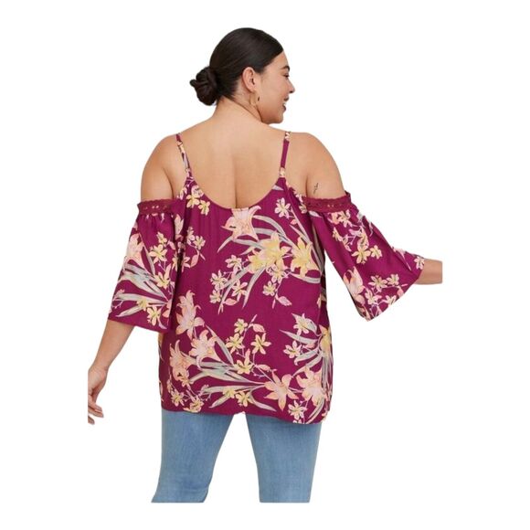 Torrid Challis Crochet Trim Cold Lace-Up Shoulder Size 5X for Women's - Picture 3 of 10